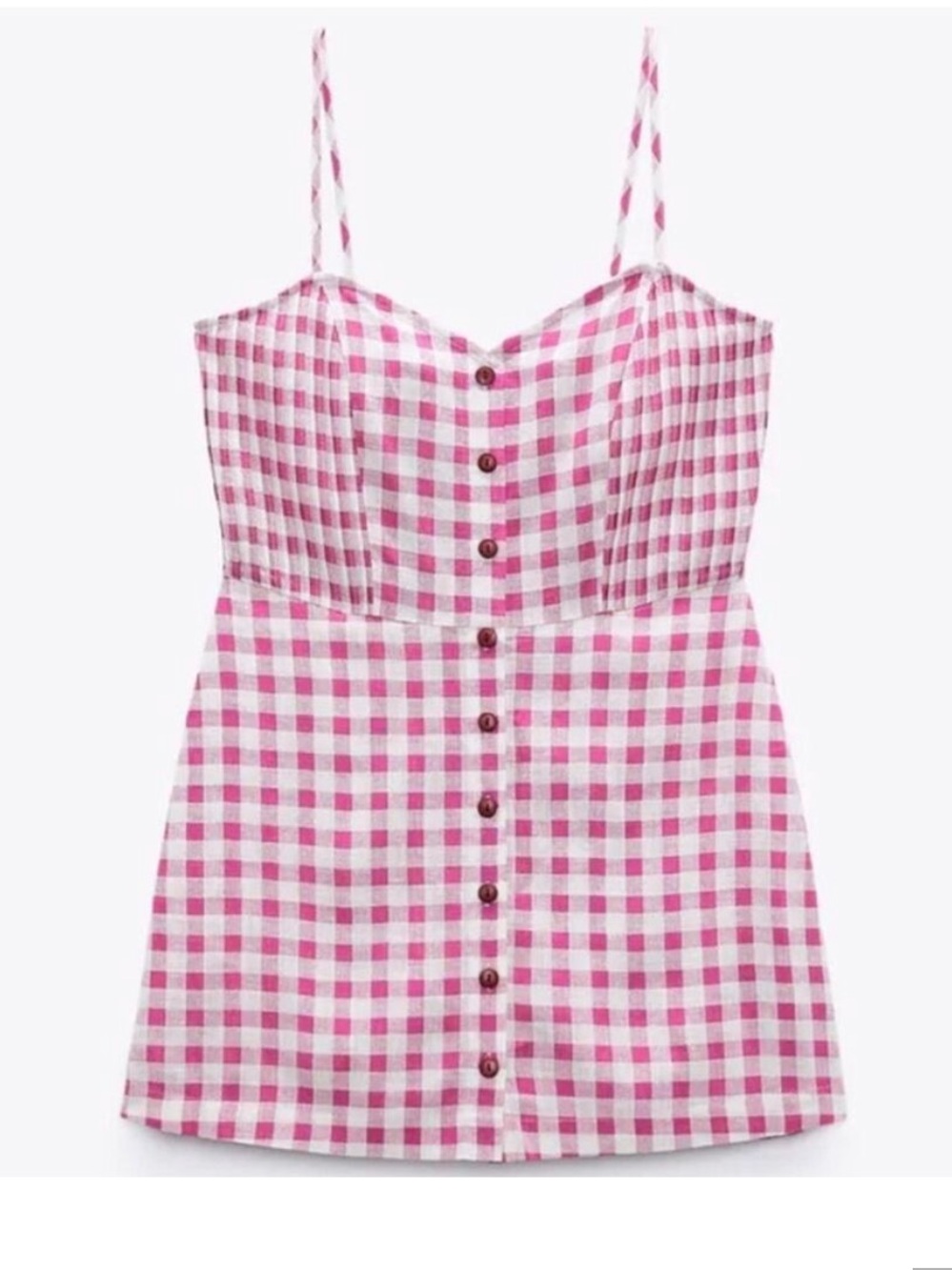Zara Pink and White Gingham Button-Front Romper